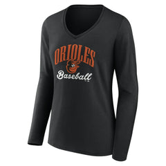 MLB Baltimore Orioles Women's Victory Script Long Sleeve V-Neck T-Shirt