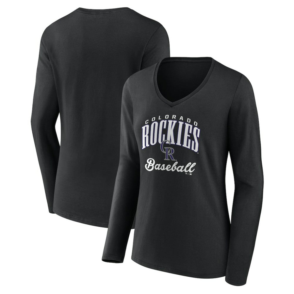 MLB Colorado Rockies Women's Victory Script Long Sleeve V-Neck T-Shirt