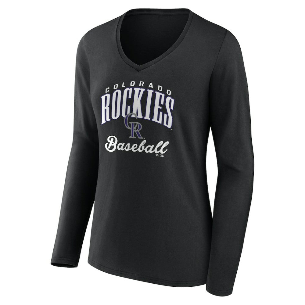 MLB Colorado Rockies Women's Victory Script Long Sleeve V-Neck T-Shirt
