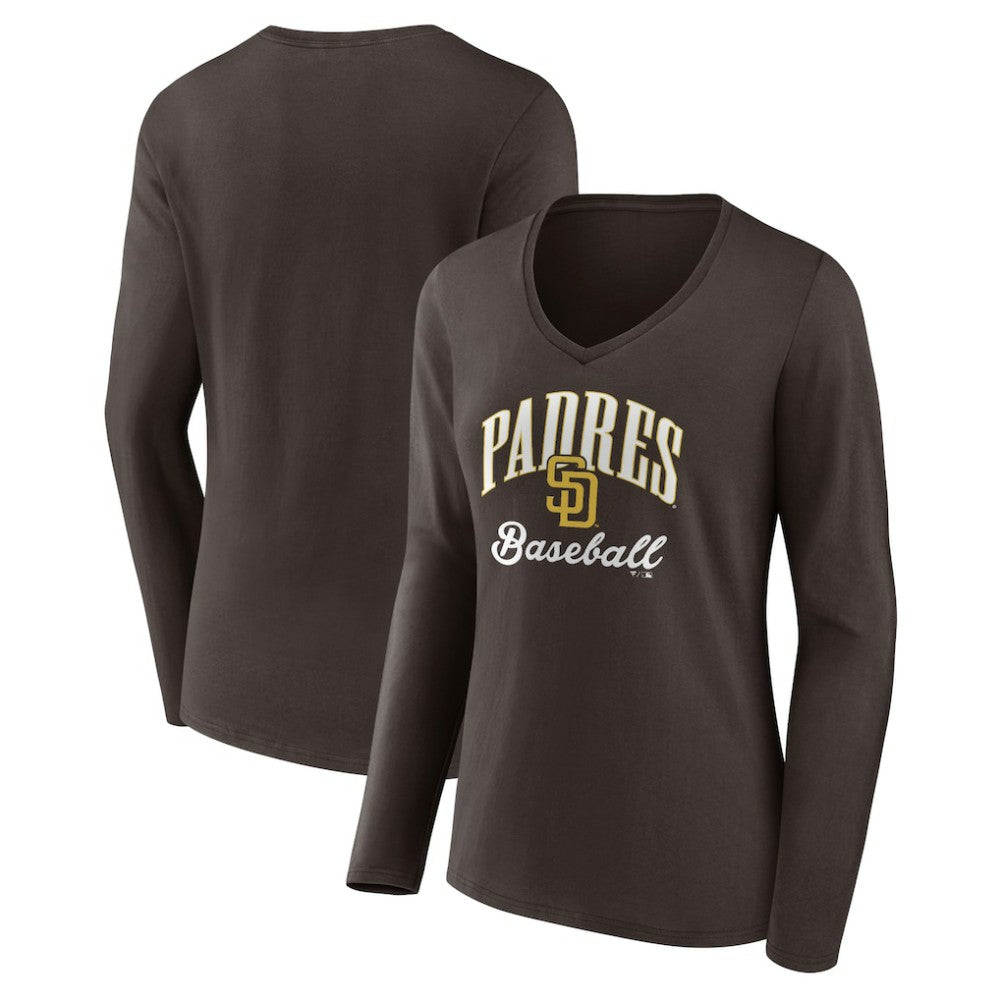 MLB San Diego Padres Women's Victory Script Long Sleeve V-Neck T-Shirt