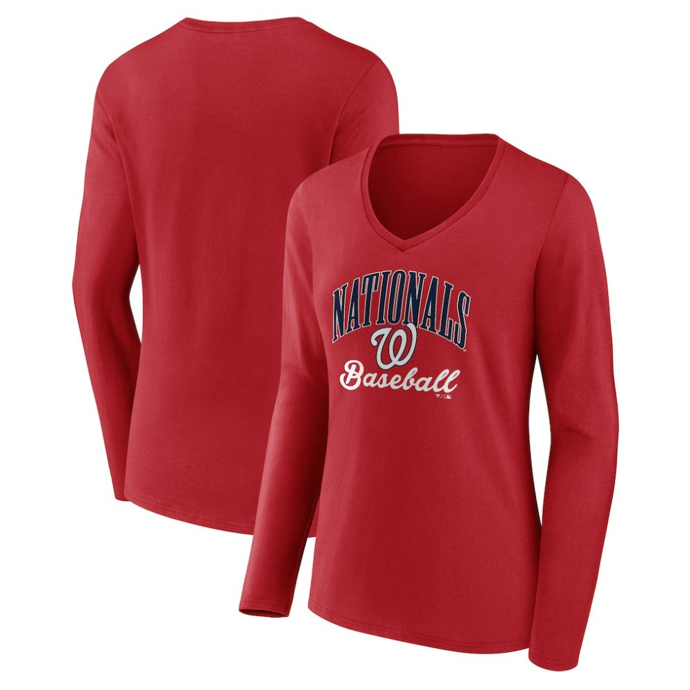 MLB Washington Nationals Women's Victory Script Long Sleeve V-Neck T-Shirt