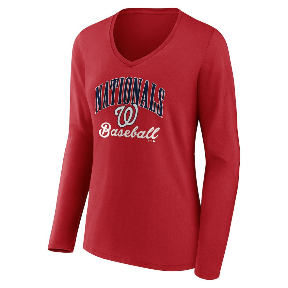MLB Washington Nationals Women's Victory Script Long Sleeve V-Neck T-Shirt