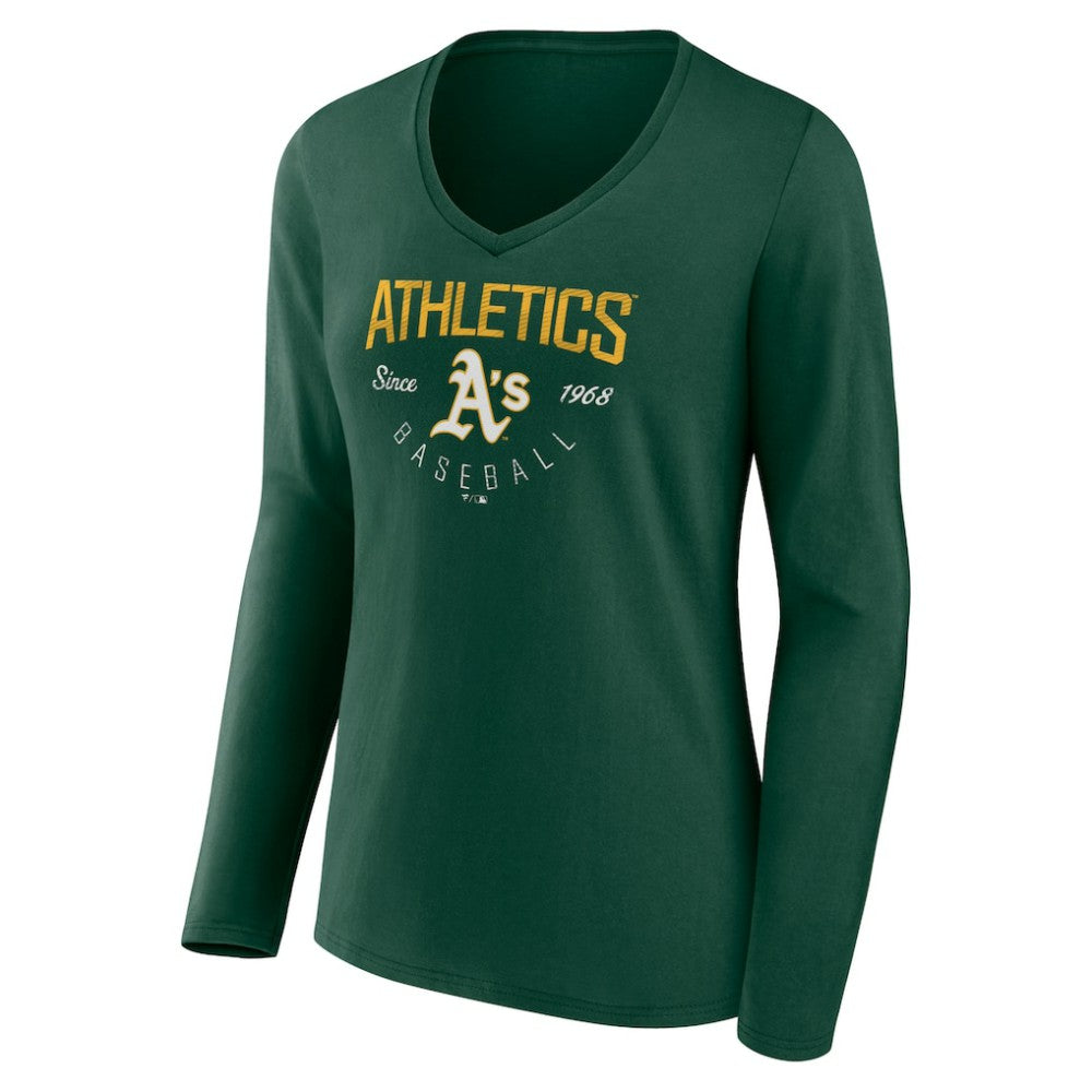 MLB Athletics Women's Live For It Long Sleeve Long Sleeve V-Neck T-Shirt
