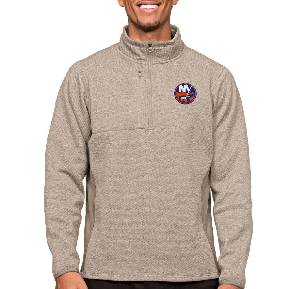 NHL Oatmeal New York Islanders Antigua Course Quarter-Zip Pullover Top
