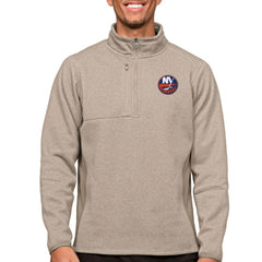 NHL Oatmeal New York Islanders Antigua Course Quarter-Zip Pullover Top