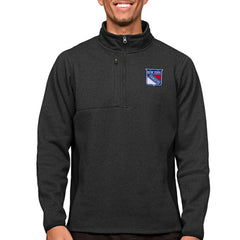 NHL Heather Black New York Rangers Antigua Course Quarter-Zip Pullover Top
