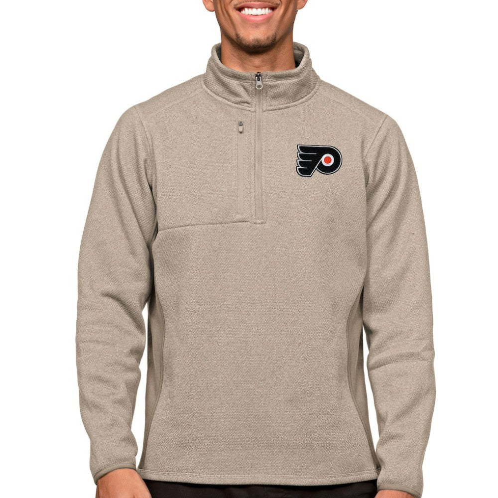 NHL Oatmeal Philadelphia Flyers Antigua Course Quarter-Zip Pullover Top