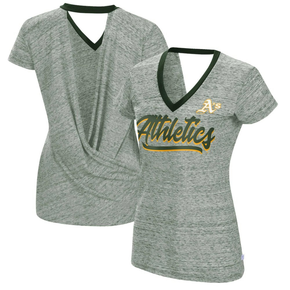 MLB Athletics Touch Women's Halftime Back Wrap Top V-Neck T-Shirt