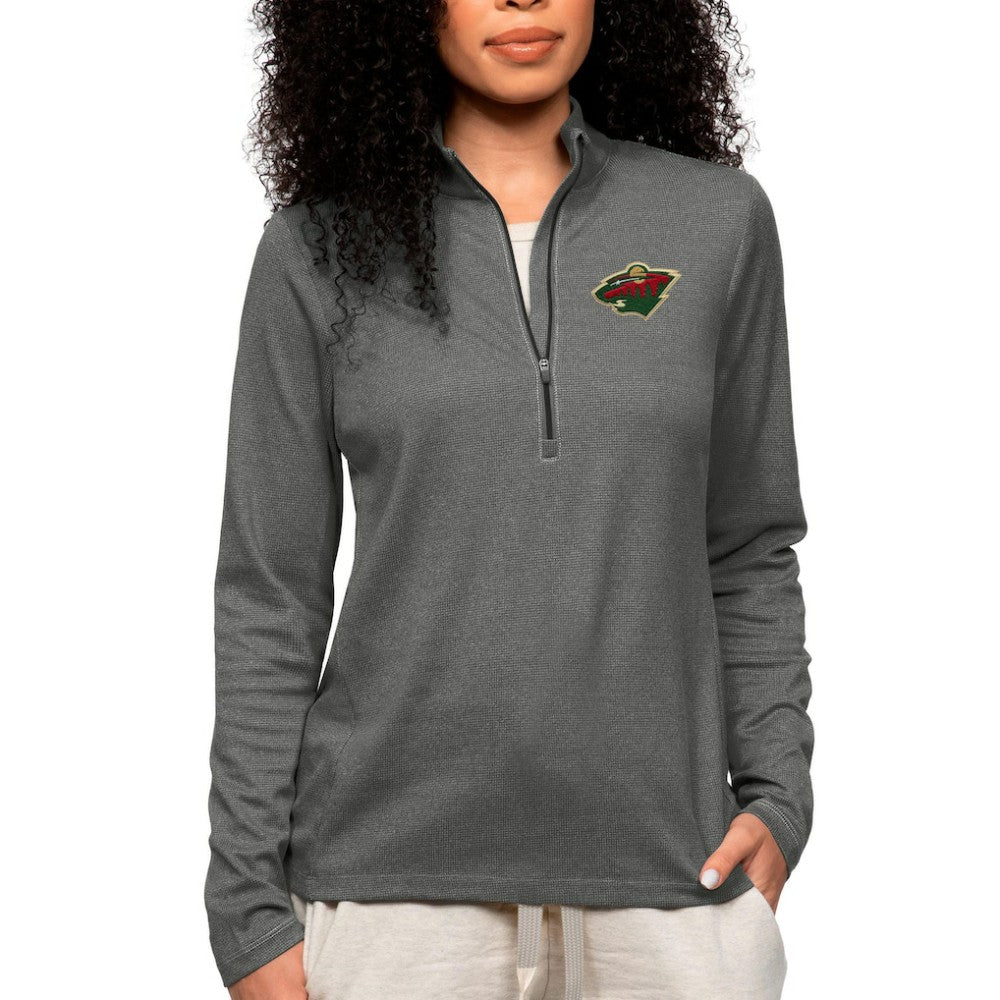 NHL Heather Charcoal Minnesota Wild Antigua Women's Epic Quarter-Zip Pullover Top