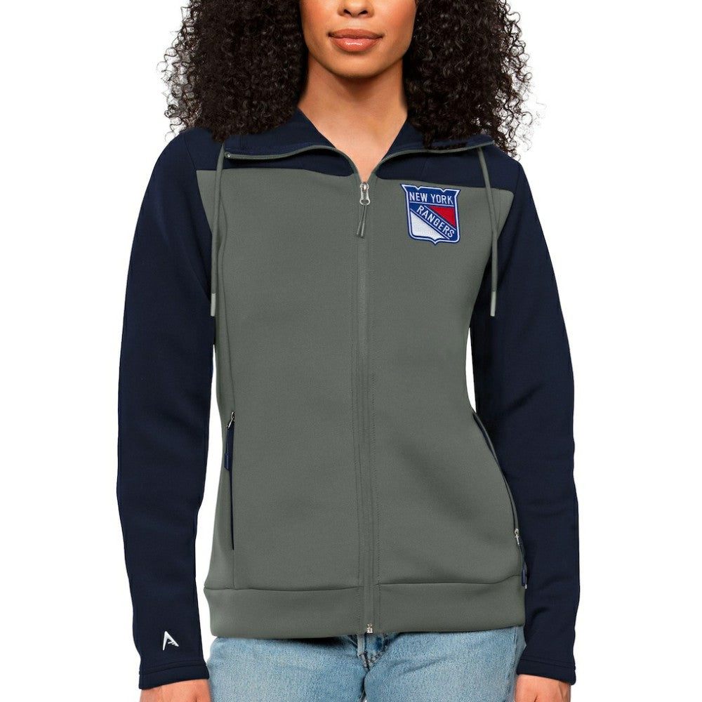 NHL Navy/Steel New York Rangers Antigua Women's Protect Full-Zip Hoodie