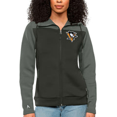 NHL Steel/Charcoal Pittsburgh Penguins Antigua Women's Protect Full-Zip Hoodie