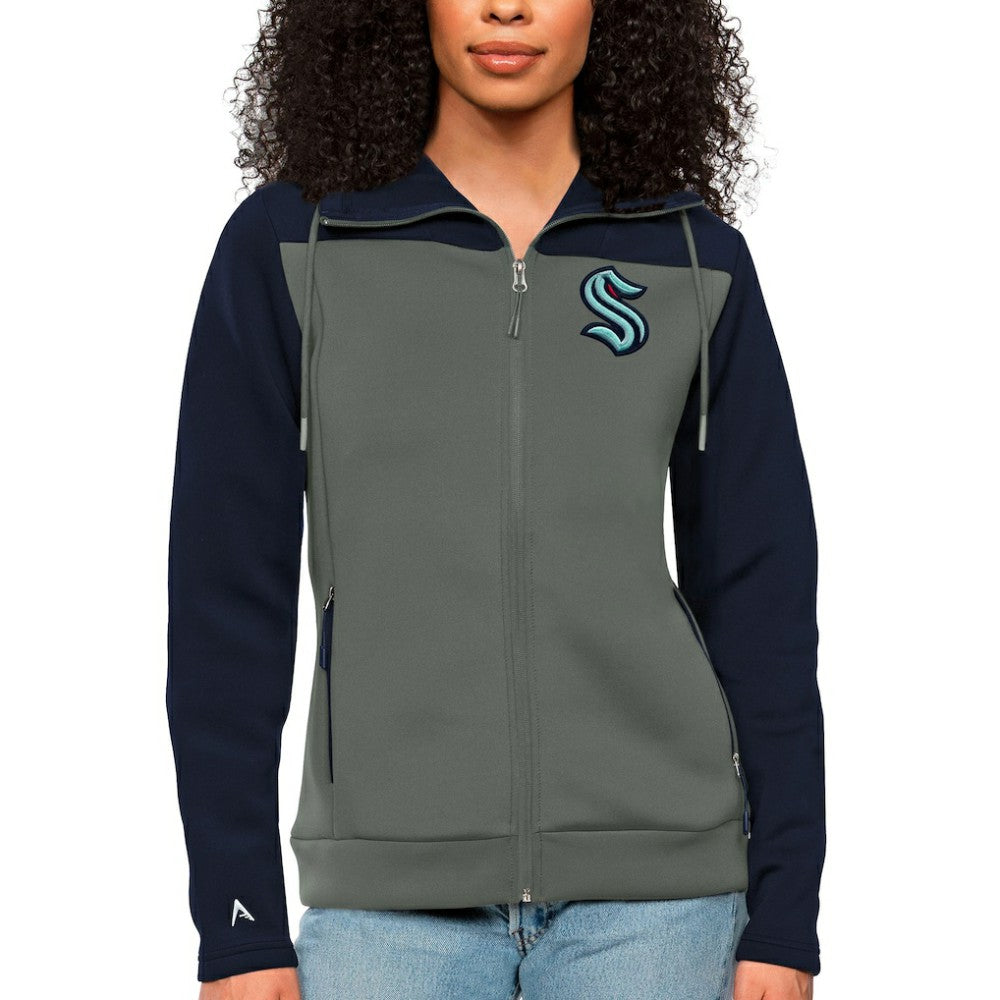 NHL Navy/Steel Seattle Kraken Antigua Women's Protect Full-Zip Hoodie