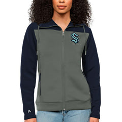 NHL Navy/Steel Seattle Kraken Antigua Women's Protect Full-Zip Hoodie