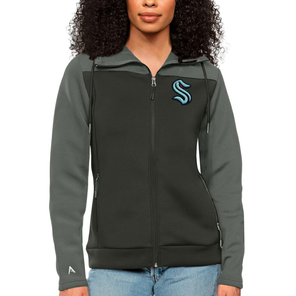NHL Steel/Charcoal Seattle Kraken Antigua Women's Protect Full-Zip Hoodie