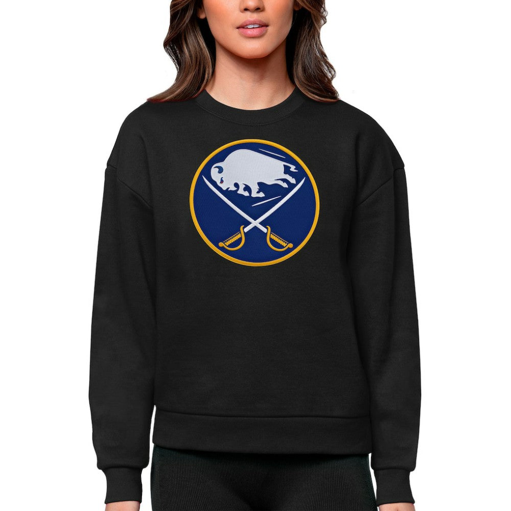 NHL Black Buffalo Sabres Antigua Women's Team Logo Victory Crewneck Pullover Sweatshirt