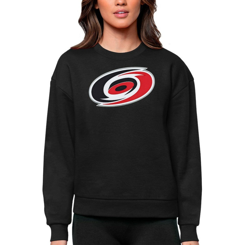 NHL Black Carolina Hurricanes Antigua Women's Team Logo Victory Crewneck Pullover Sweatshirt