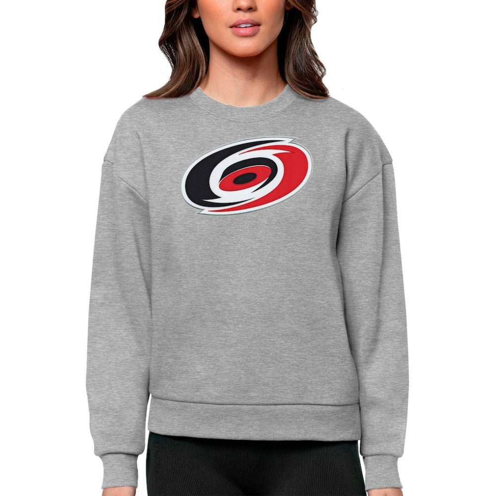 NHL Heather Gray Carolina Hurricanes Antigua Women's Team Logo Victory Crewneck Pullover Sweatshirt