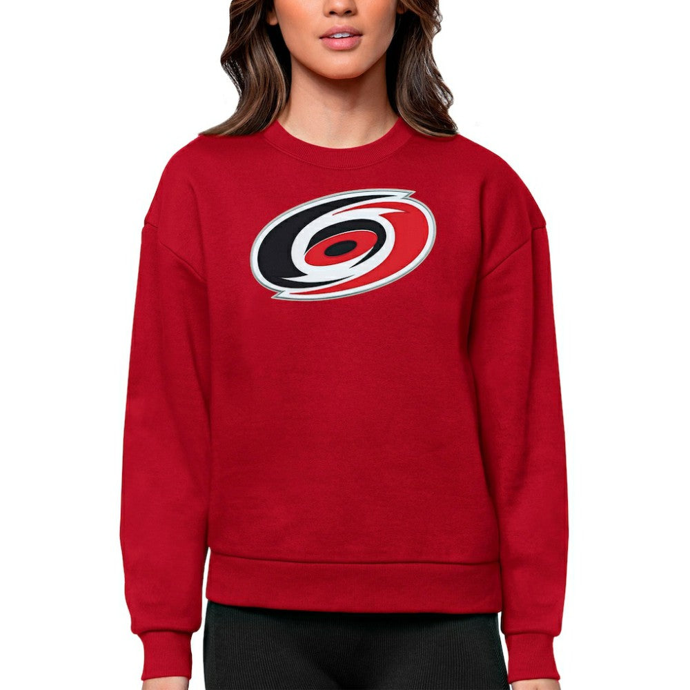 NHL Red Carolina Hurricanes Antigua Women's Team Logo Victory Crewneck Pullover Sweatshirt