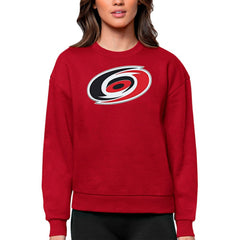 NHL Red Carolina Hurricanes Antigua Women's Team Logo Victory Crewneck Pullover Sweatshirt
