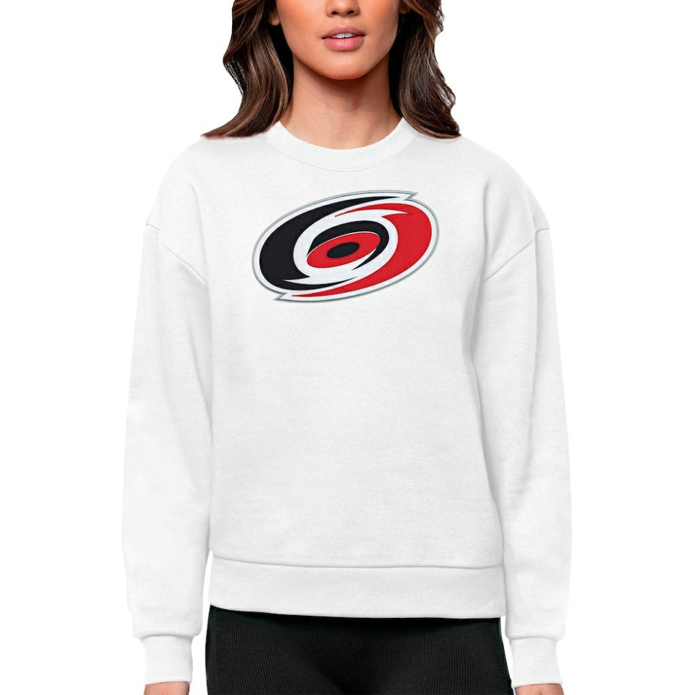 NHL White Carolina Hurricanes Antigua Women's Team Logo Victory Crewneck Pullover Sweatshirt