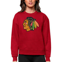 NHL Red Chicago Blackhawks Antigua Women's Team Logo Victory Crewneck Pullover Sweatshirt