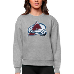 NHL Heather Gray Colorado Avalanche Antigua Women's Team Logo Victory Crewneck Pullover Sweatshirt