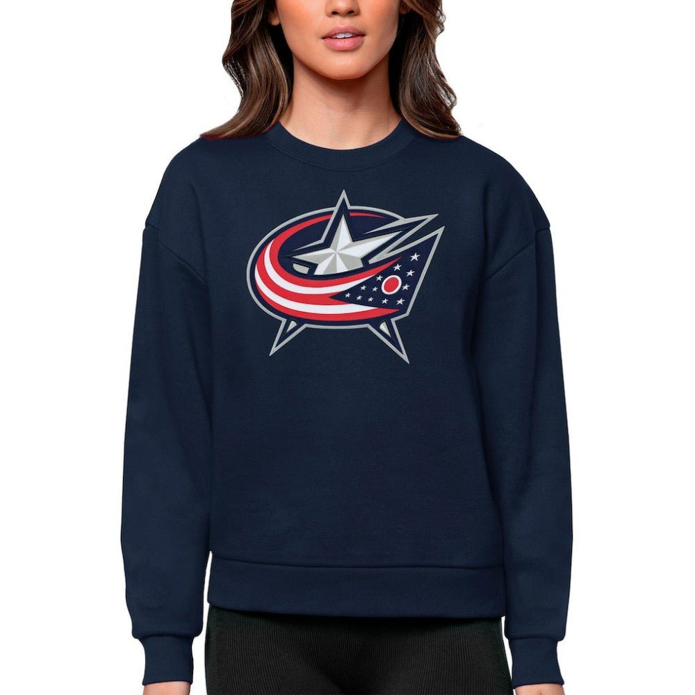 NHL Navy Columbus Blue Jackets Antigua Women's Team Logo Victory Crewneck Pullover Sweatshirt