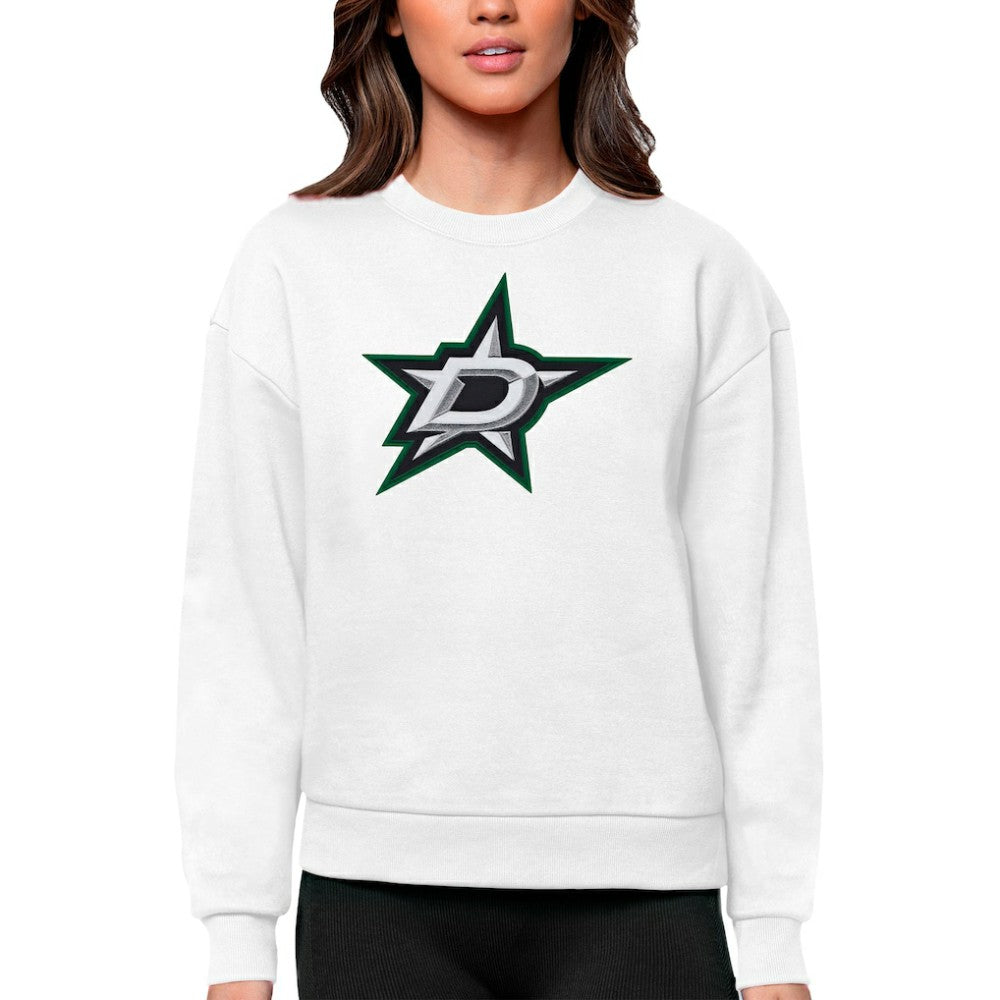 NHL White Dallas Stars Antigua Women's Team Logo Victory Crewneck Pullover Sweatshirt