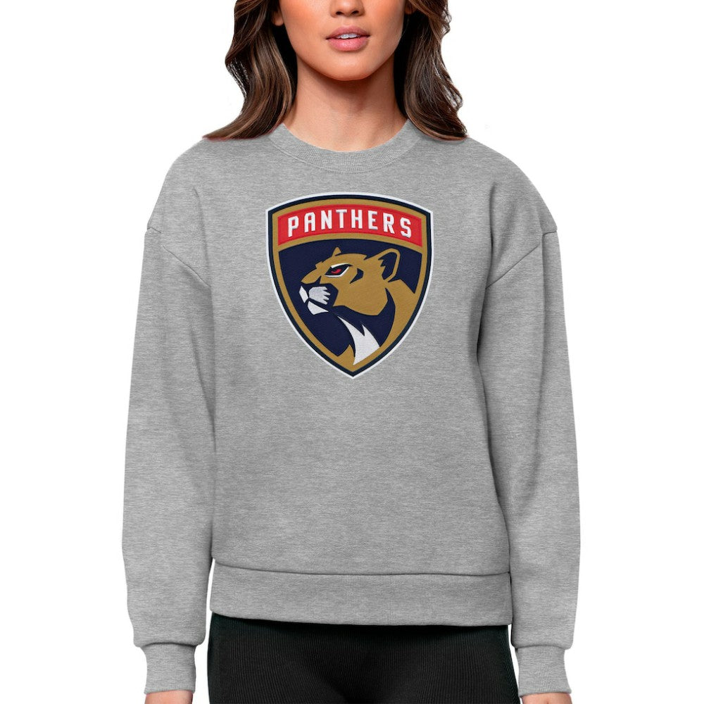 NHL Heather Gray Florida Panthers Antigua Women's Team Logo Victory Crewneck Pullover Sweatshirt