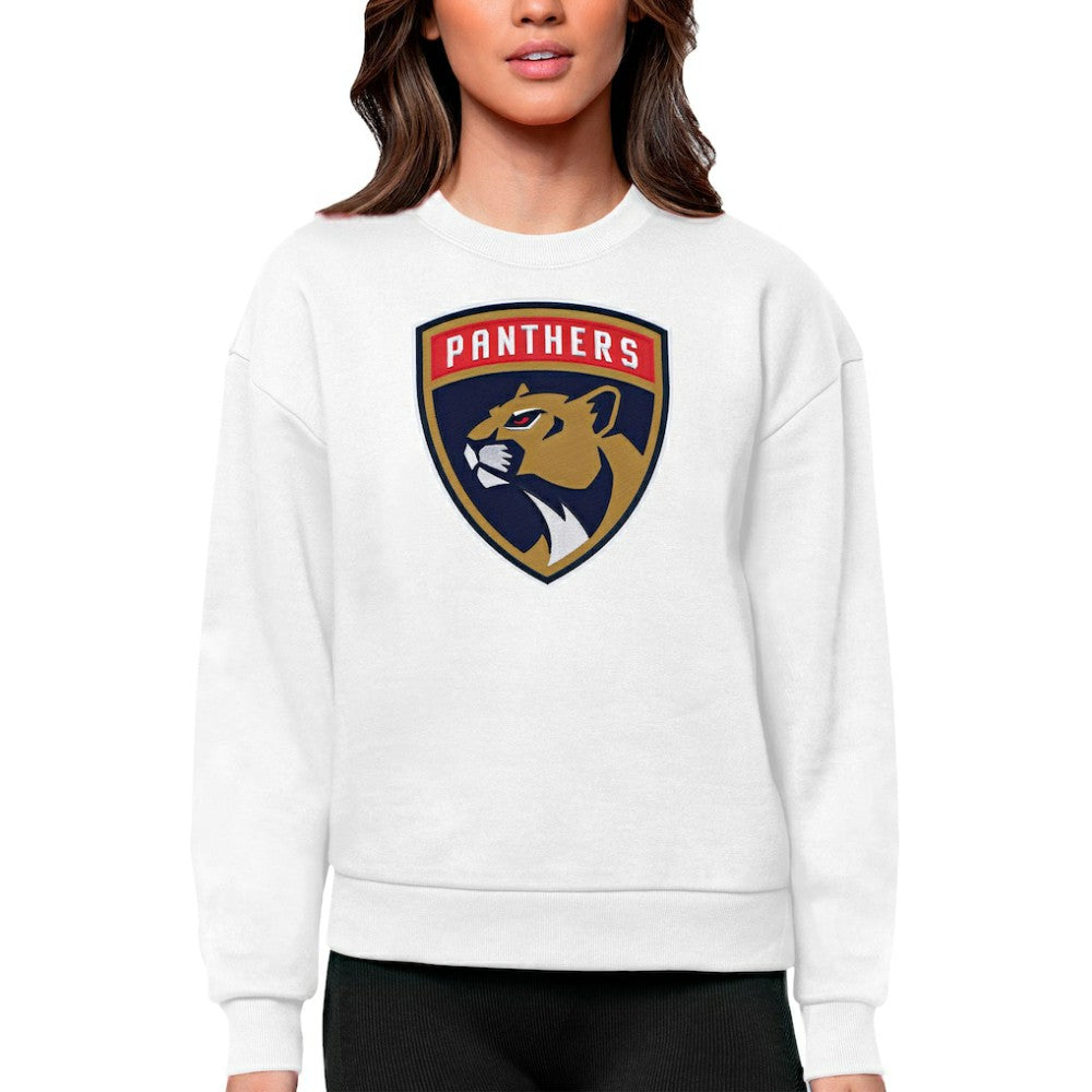 NHL White Florida Panthers Antigua Women's Team Logo Victory Crewneck Pullover Sweatshirt