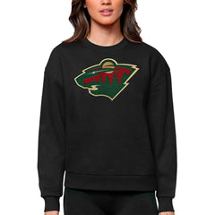 NHL Black Minnesota Wild Antigua Women's Team Logo Victory Crewneck Pullover Sweatshirt