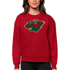 NHL Red Minnesota Wild Antigua Women's Team Logo Victory Crewneck Pullover Sweatshirt