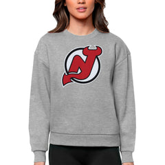 NHL Heather Gray New Jersey Devils Antigua Women's Team Logo Victory Crewneck Pullover Sweatshirt