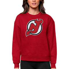 NHL Red New Jersey Devils Antigua Women's Team Logo Victory Crewneck Pullover Sweatshirt