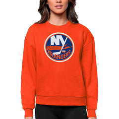 NHL Orange New York Islanders Antigua Women's Team Logo Victory Crewneck Pullover Sweatshirt