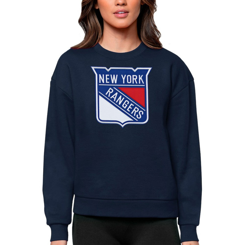NHL Navy New York Rangers Antigua Women's Team Logo Victory Crewneck Pullover Sweatshirt