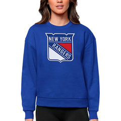 NHL Royal New York Rangers Antigua Women's Team Logo Victory Crewneck Pullover Sweatshirt