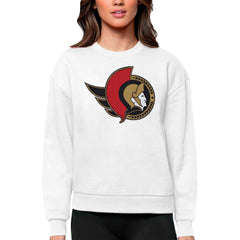 NHL White Ottawa Senators Antigua Women's Team Logo Victory Crewneck Pullover Sweatshirt