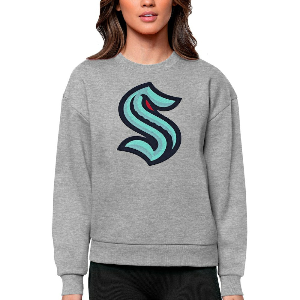 NHL Heather Gray Seattle Kraken Antigua Women's Team Logo Victory Crewneck Pullover Sweatshirt