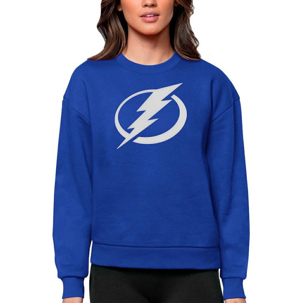 NHL Royal Tampa Bay Lightning Antigua Women's Team Logo Victory Crewneck Pullover Sweatshirt