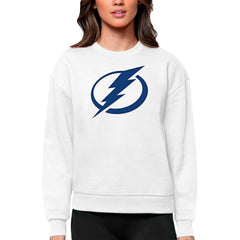NHL White Tampa Bay Lightning Antigua Women's Team Logo Victory Crewneck Pullover Sweatshirt