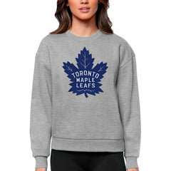 NHL Heather Gray Toronto Maple Leafs Antigua Women's Team Logo Victory Crewneck Pullover Sweatshirt