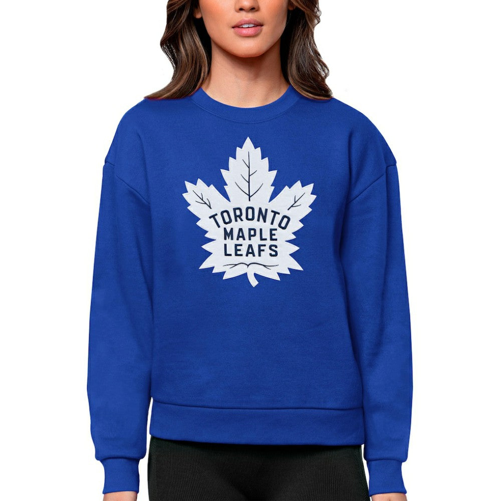 NHL Royal Toronto Maple Leafs Antigua Women's Team Logo Victory Crewneck Pullover Sweatshirt
