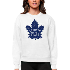 NHL White Toronto Maple Leafs Antigua Women's Team Logo Victory Crewneck Pullover Sweatshirt