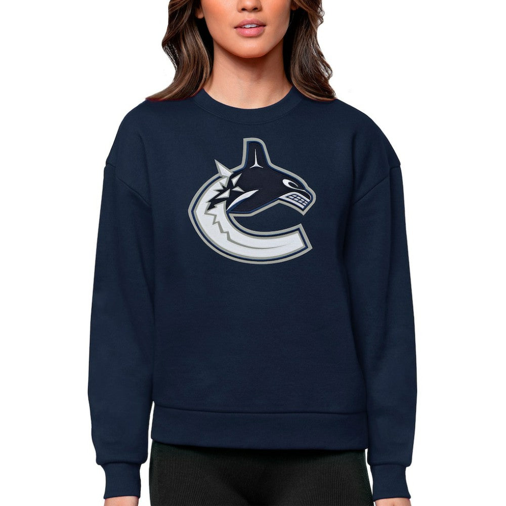 NHL Navy Vancouver Canucks Antigua Women's Team Logo Victory Crewneck Pullover Sweatshirt