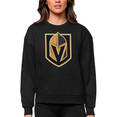 NHL Black Vegas Golden Knights Antigua Women's Team Logo Victory Crewneck Pullover Sweatshirt