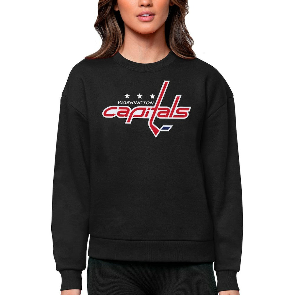 NHL Black Washington Capitals Antigua Women's Team Logo Victory Crewneck Pullover Sweatshirt