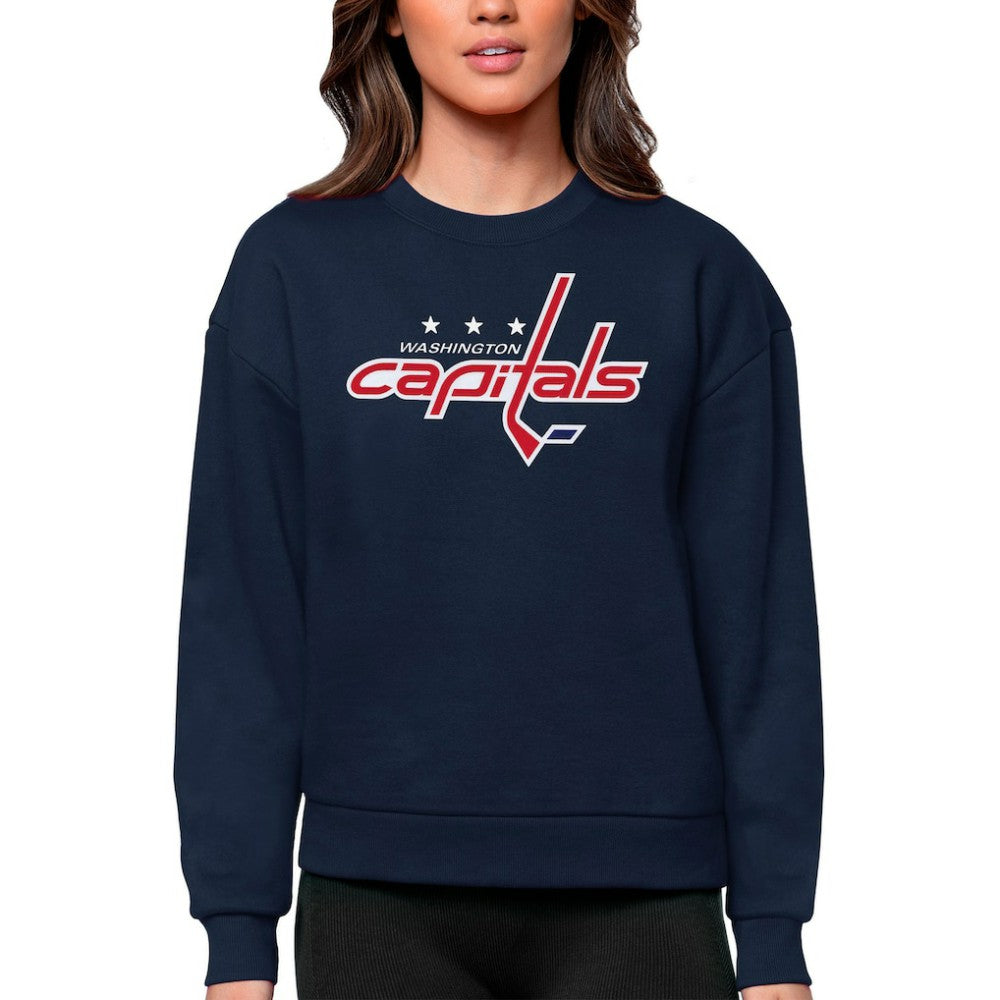 NHL Navy Washington Capitals Antigua Women's Team Logo Victory Crewneck Pullover Sweatshirt