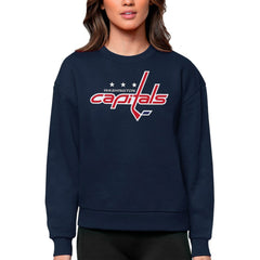 NHL Navy Washington Capitals Antigua Women's Team Logo Victory Crewneck Pullover Sweatshirt