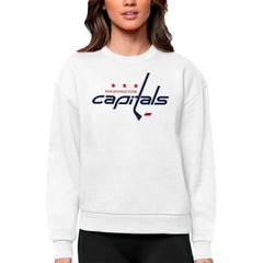 NHL White Washington Capitals Antigua Women's Team Logo Victory Crewneck Pullover Sweatshirt
